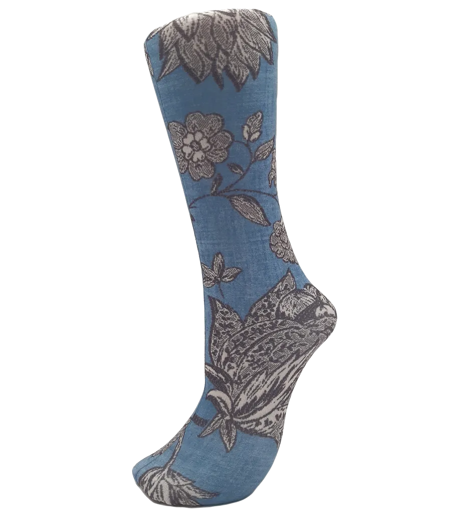 Celeste Stein ~ COMPRESSION Socks ~ Denim Linen Flowers