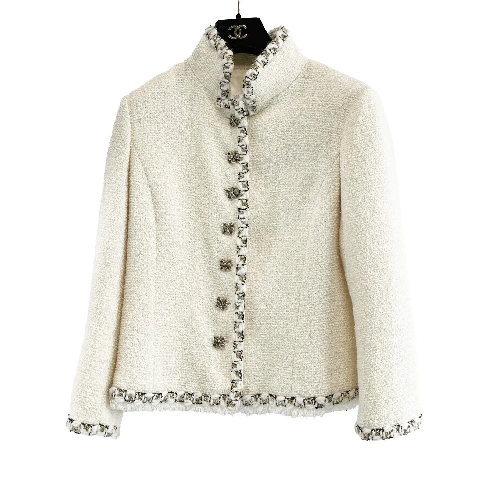Chanel 11a Blazer CC Gripoix Buttons Ivory White 42 US 10