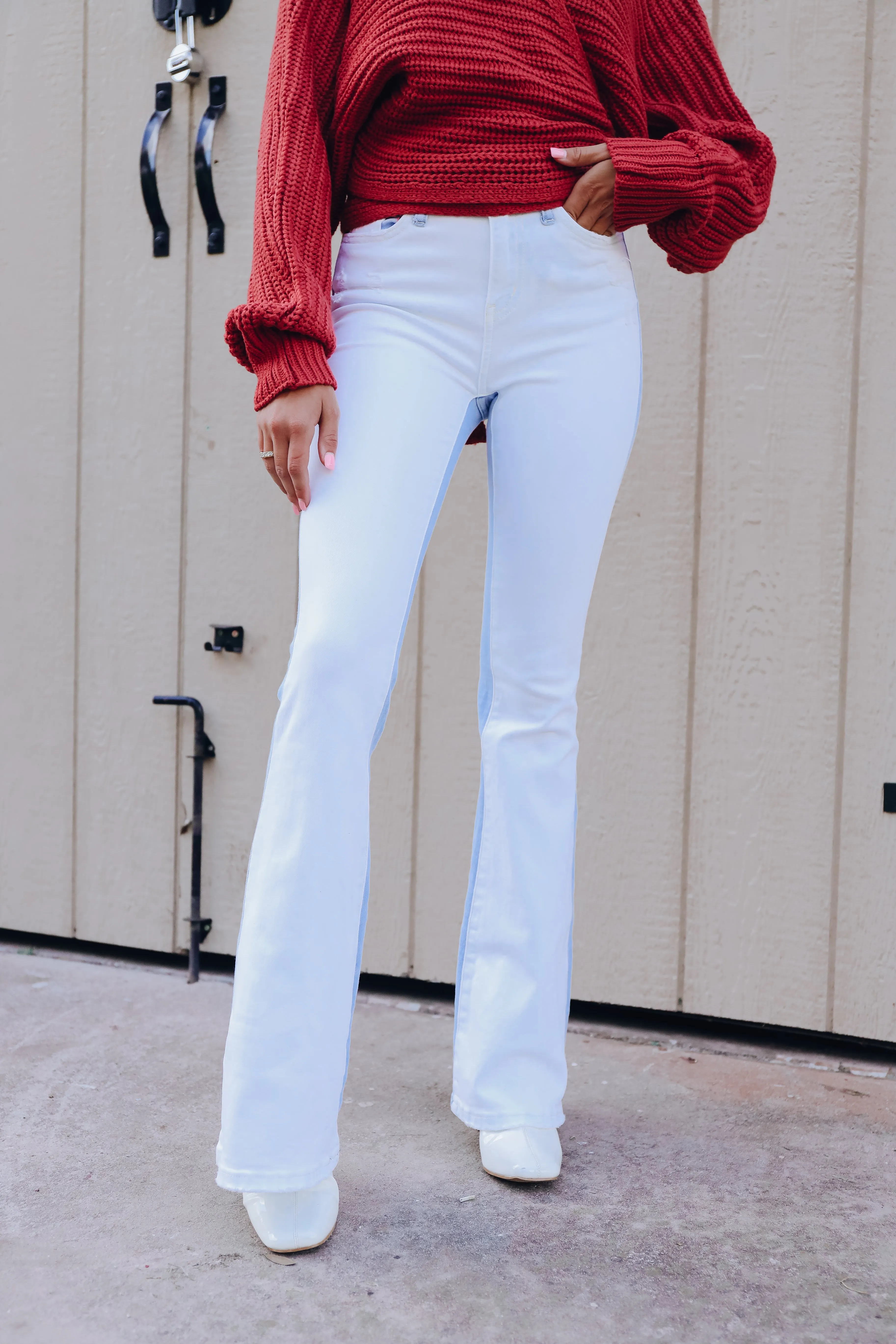 Charlotte Color Block Flare Jeans - White/Blue