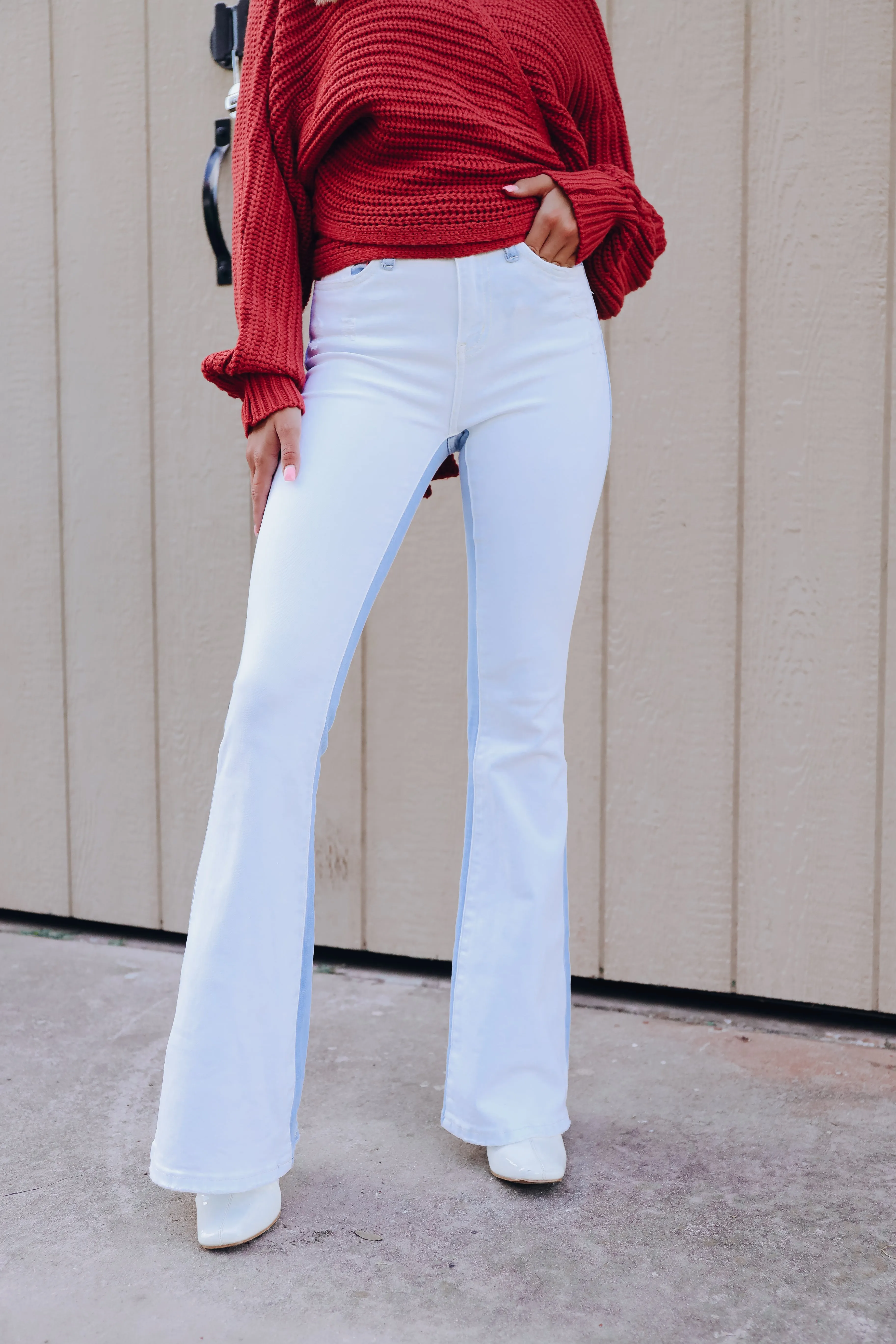 Charlotte Color Block Flare Jeans - White/Blue