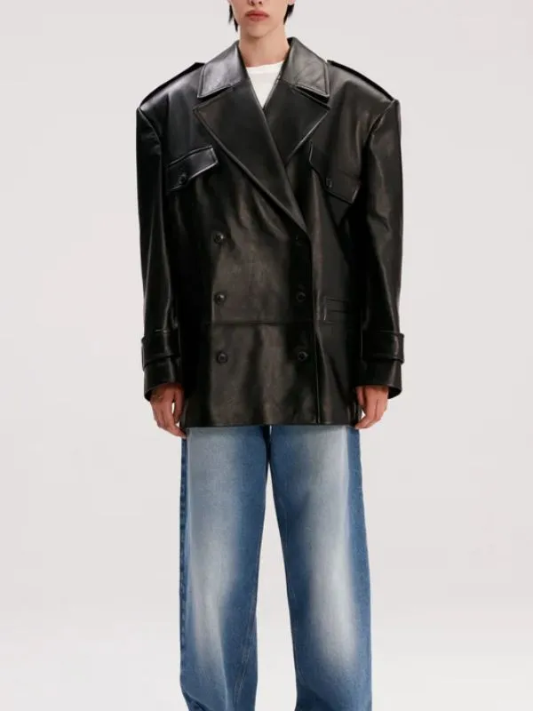 Chiara Ferragni Oversized Black Leather Blazer