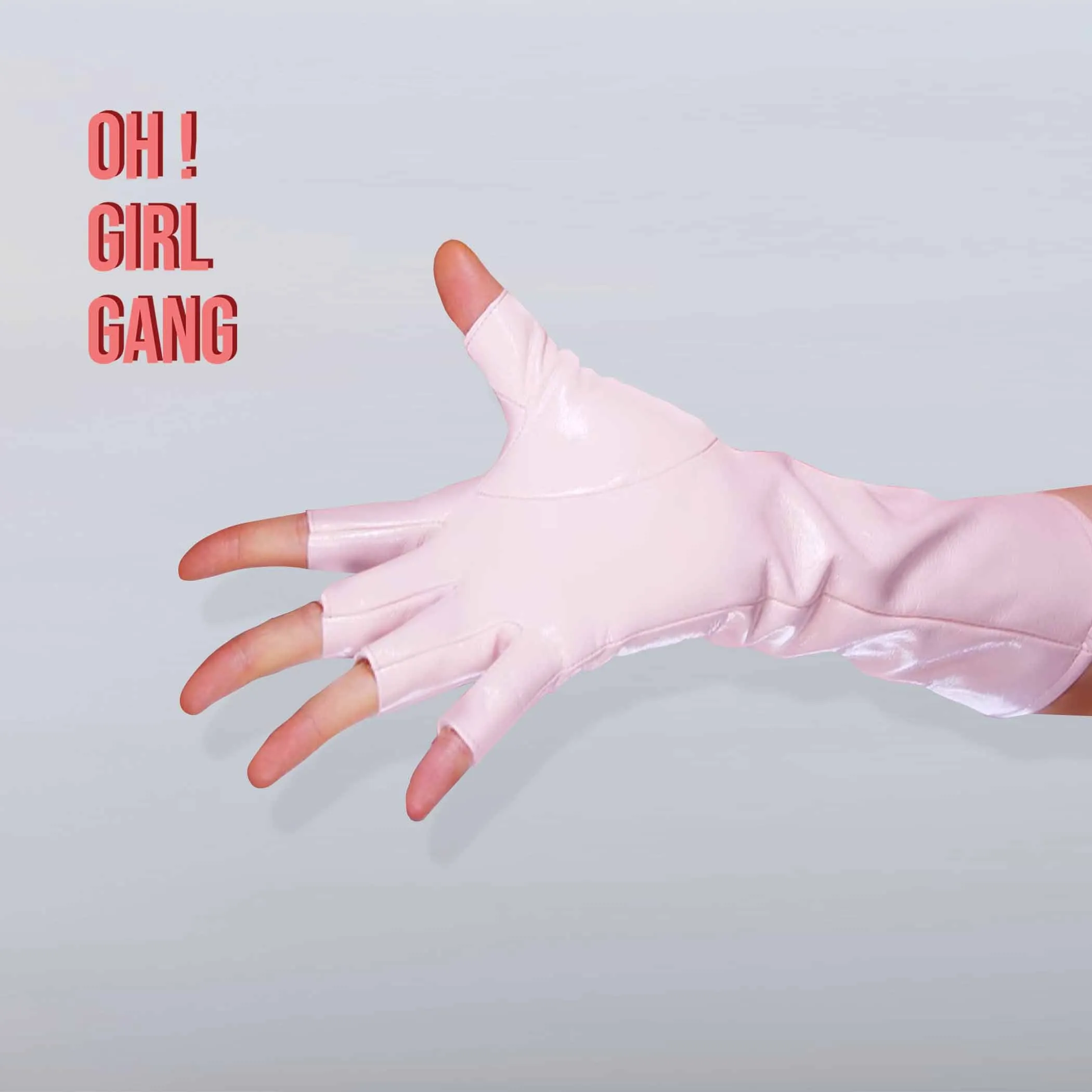 Chic Black Faux Leather Fingerless Gloves : Pink