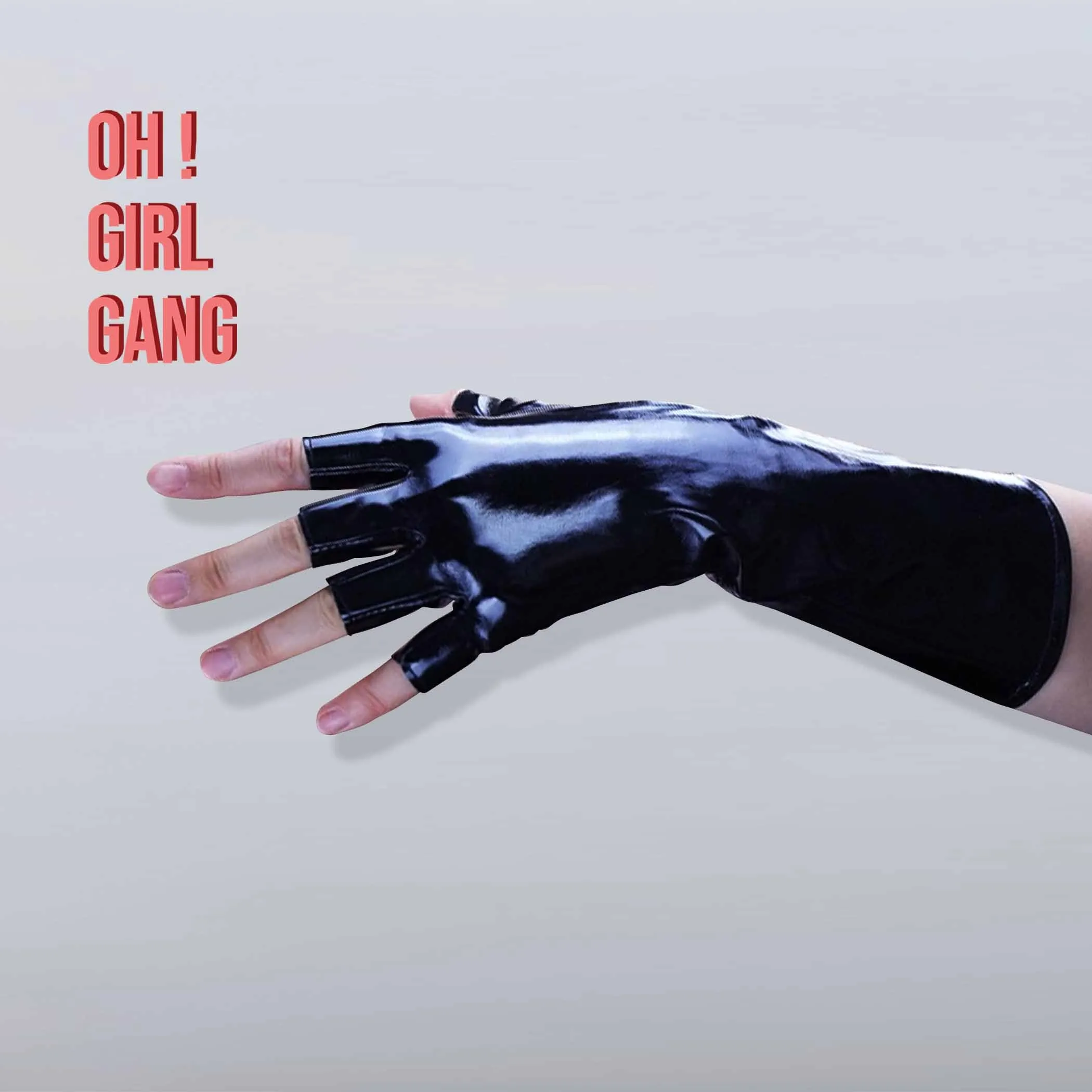 Chic Black Faux Leather Fingerless Gloves : Pink