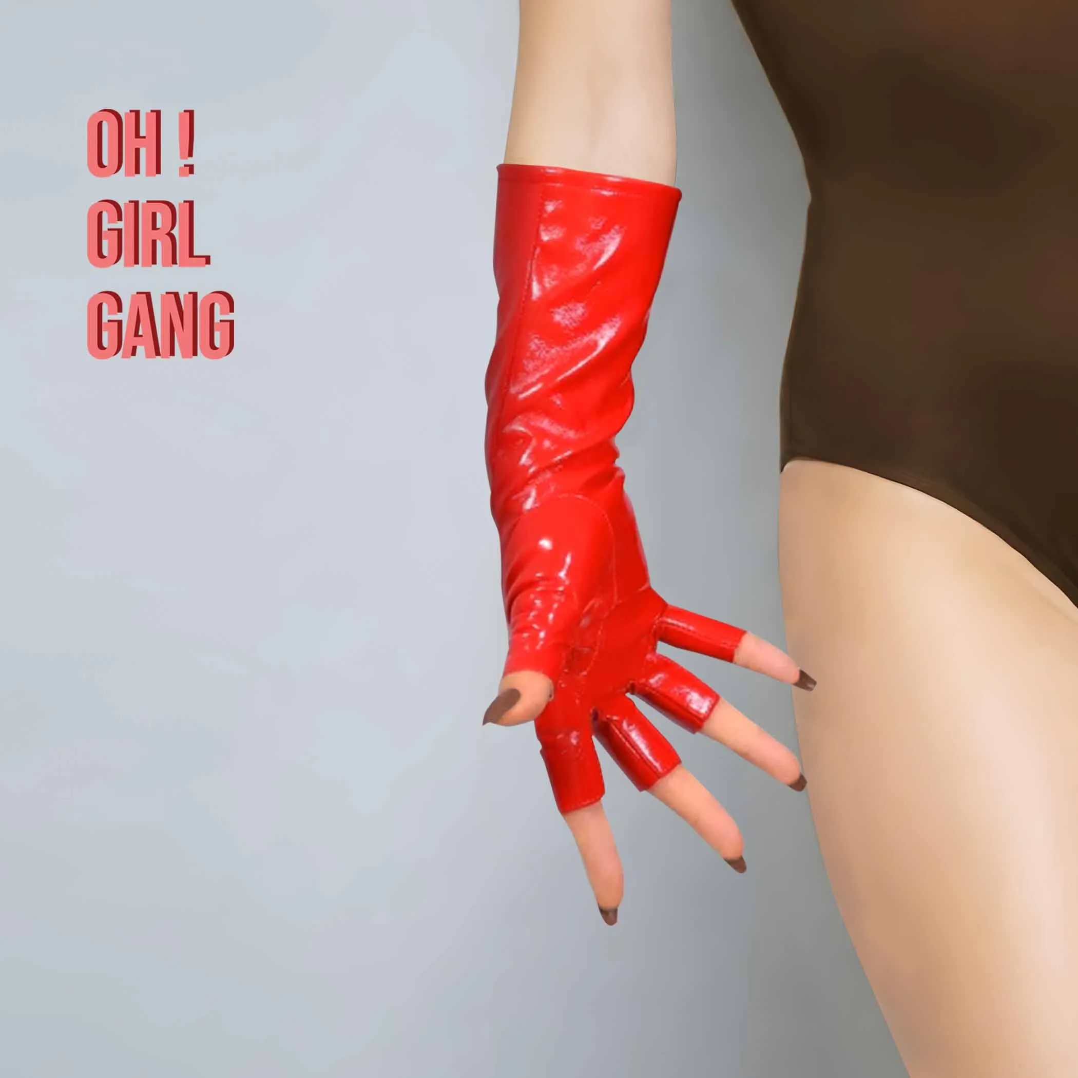 Chic Black Faux Leather Fingerless Gloves : Pink