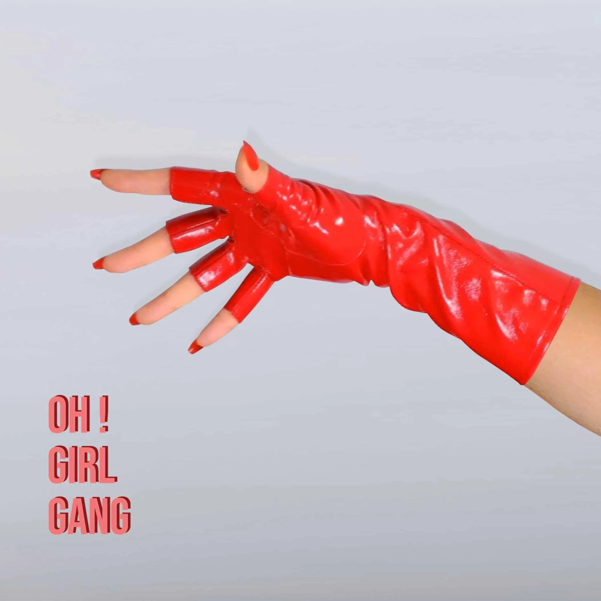 Chic Black Faux Leather Fingerless Gloves : Pink
