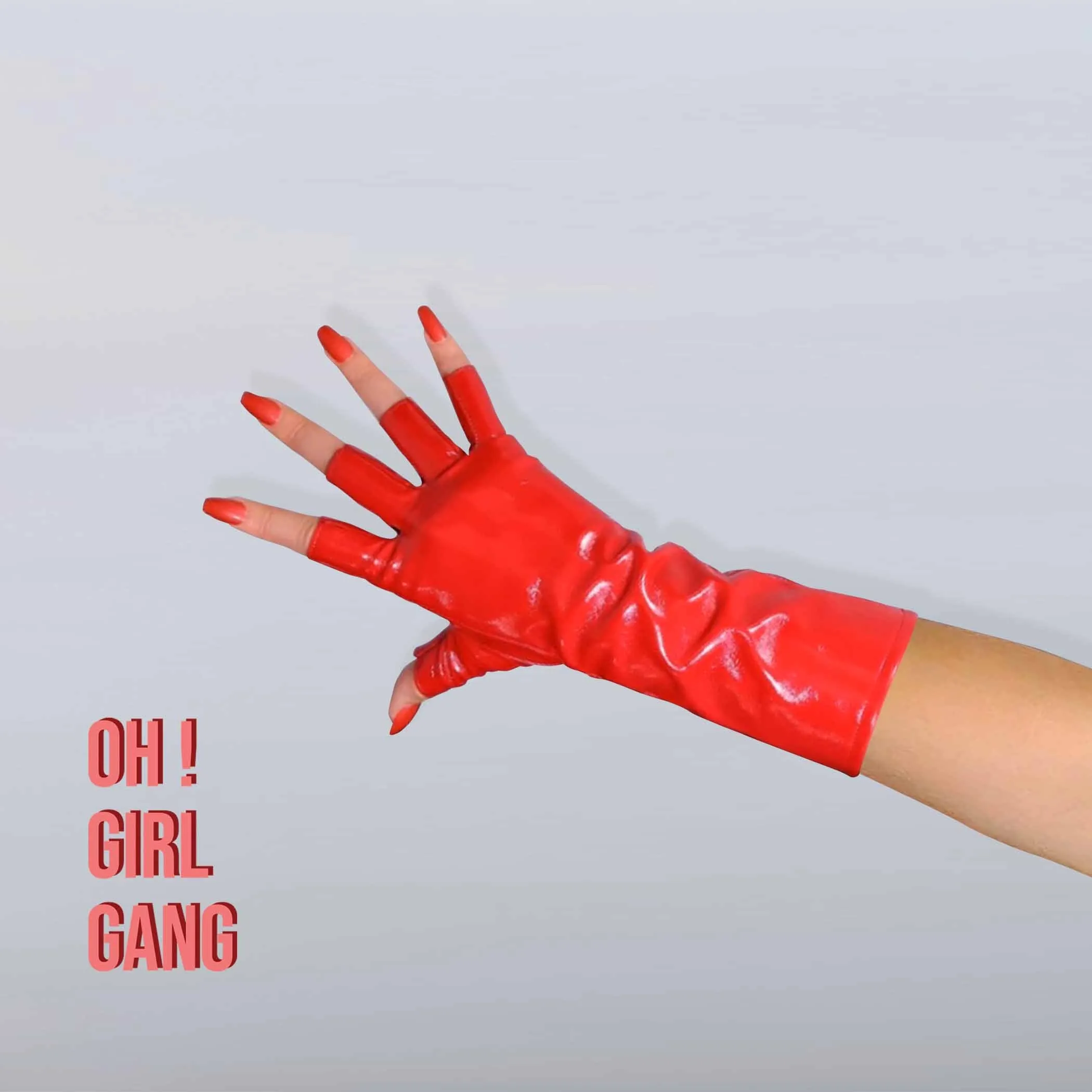 Chic Black Faux Leather Fingerless Gloves : Pink