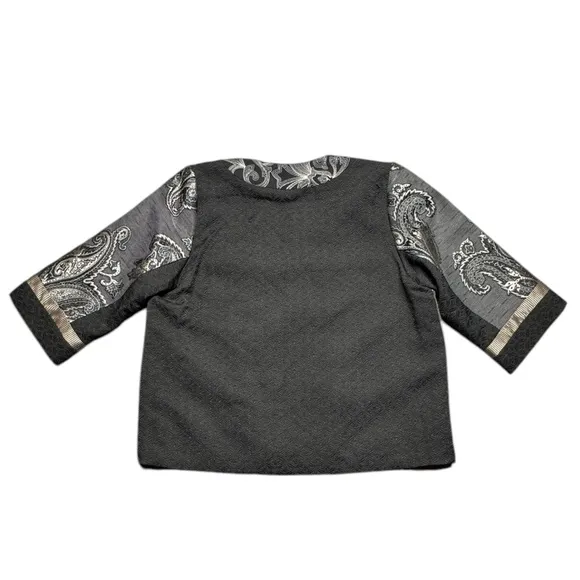Chico’s Paisley Patch-Print Jacket Size 2 US 12/14 Neutral 3/4 Sleeve Relaxed
