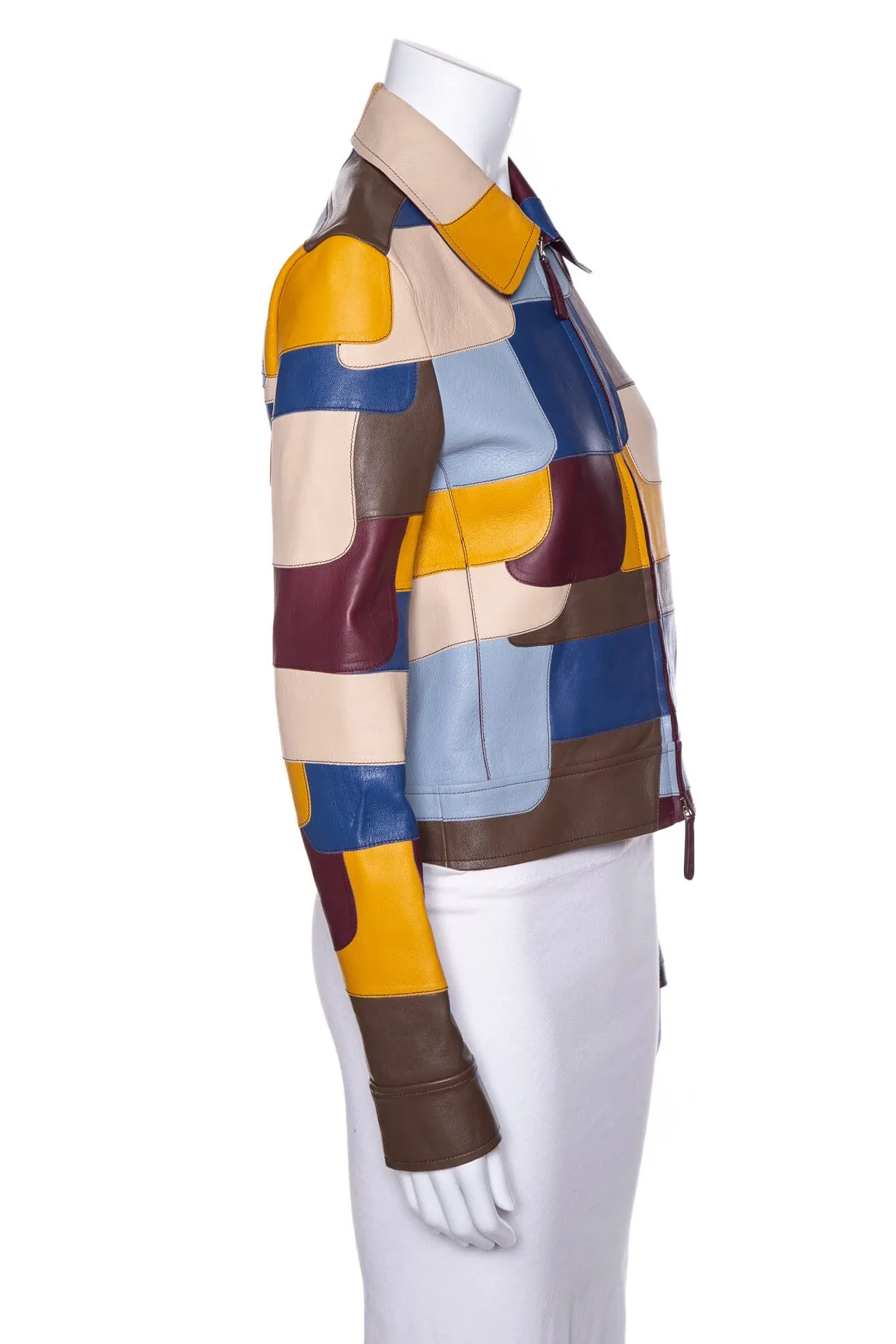 Chloe Multicolor Lamb Leather Colorblock Pattern Jacket SZ 34 NWT