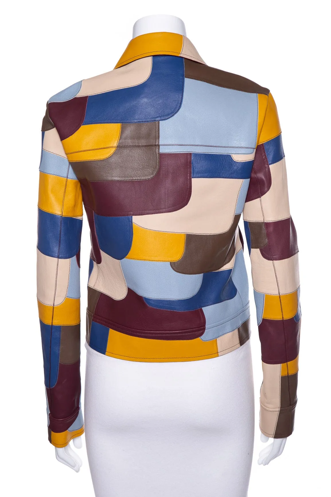 Chloe Multicolor Lamb Leather Colorblock Pattern Jacket SZ 34 NWT
