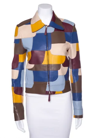 Chloe Multicolor Lamb Leather Colorblock Pattern Jacket SZ 34 NWT