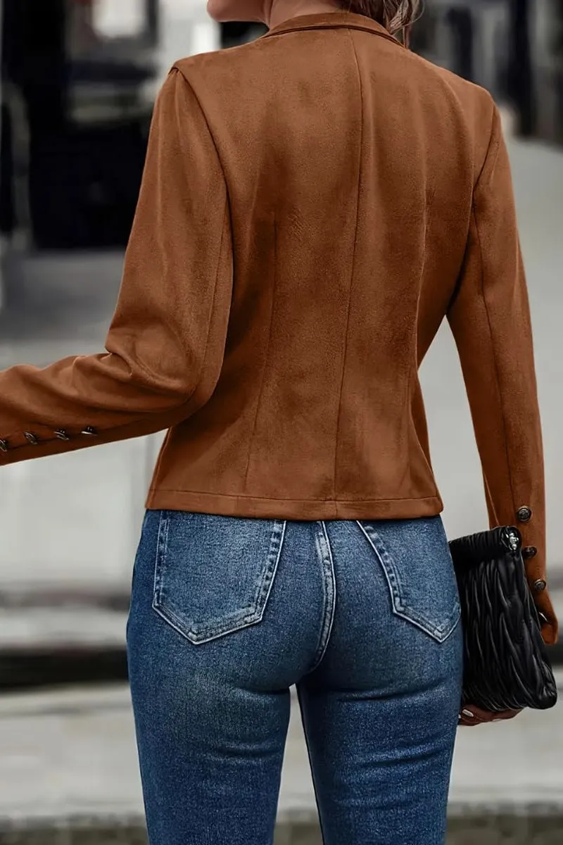 Chouyatou Women's Faux Suede Leather Jacket 2024 Fall Winter Clothes Casual Business Long Sleeve Blazer Jacket Coat