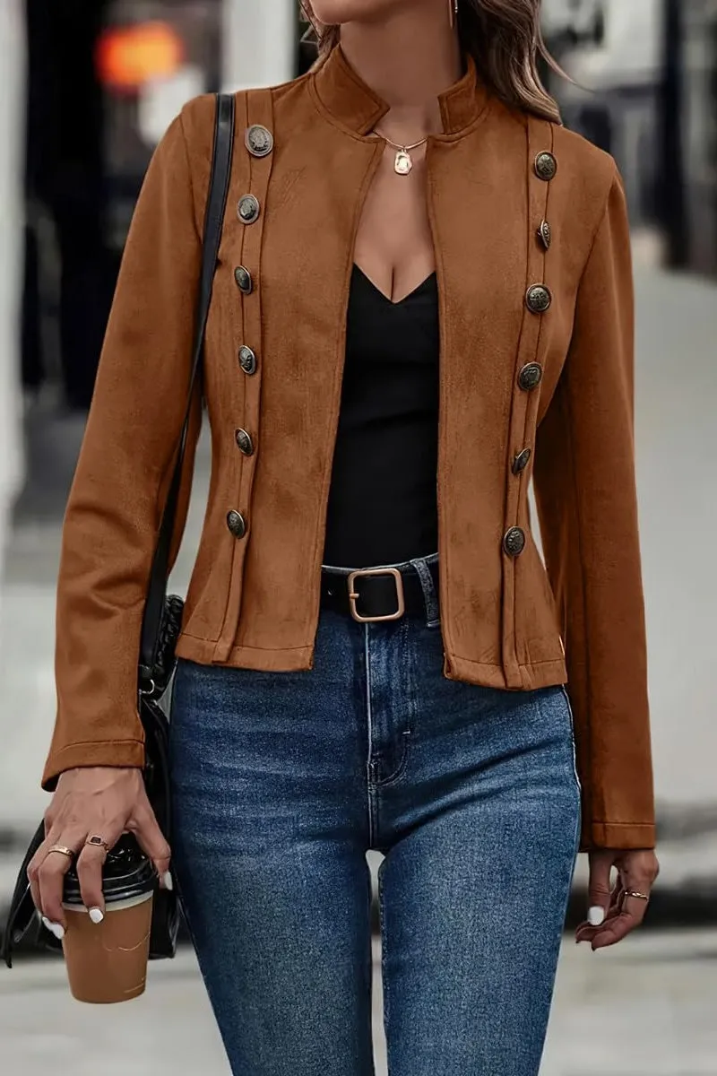 Chouyatou Women's Faux Suede Leather Jacket 2024 Fall Winter Clothes Casual Business Long Sleeve Blazer Jacket Coat