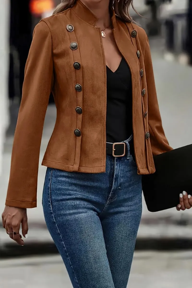 Chouyatou Women's Faux Suede Leather Jacket 2024 Fall Winter Clothes Casual Business Long Sleeve Blazer Jacket Coat