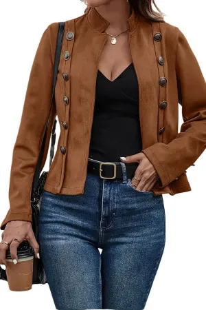 Chouyatou Women's Faux Suede Leather Jacket 2024 Fall Winter Clothes Casual Business Long Sleeve Blazer Jacket Coat