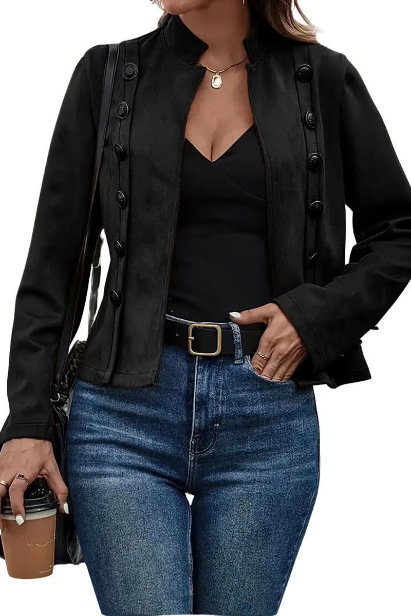 Chouyatou Women's Faux Suede Leather Jacket 2024 Fall Winter Clothes Casual Business Long Sleeve Blazer Jacket Coat