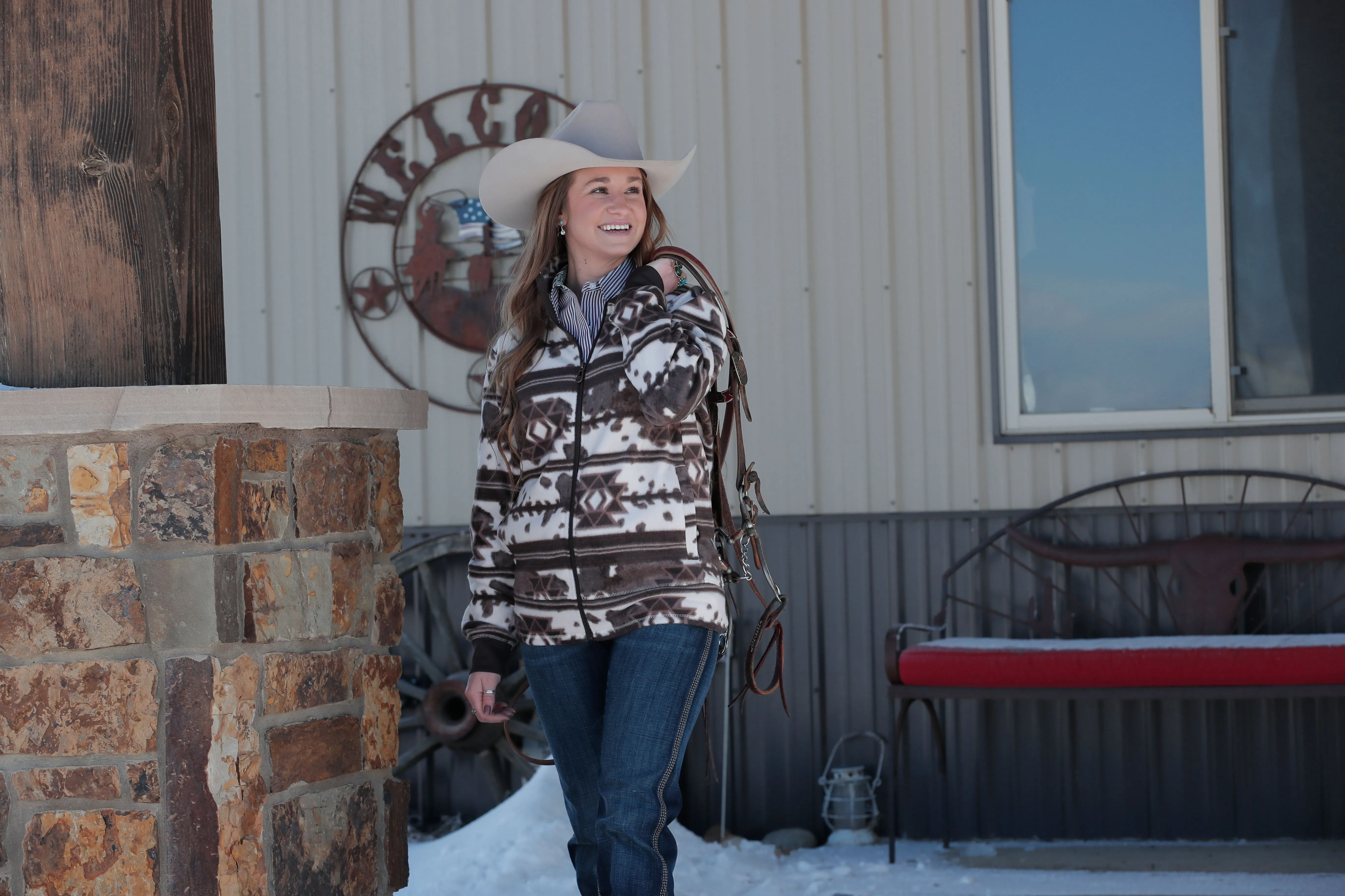 Cinch Women's Cream Southwest Polar Fleece Zip Jacket