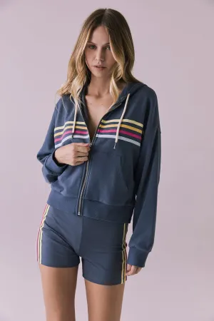 Contrast Strappings Zip Up Hoodie