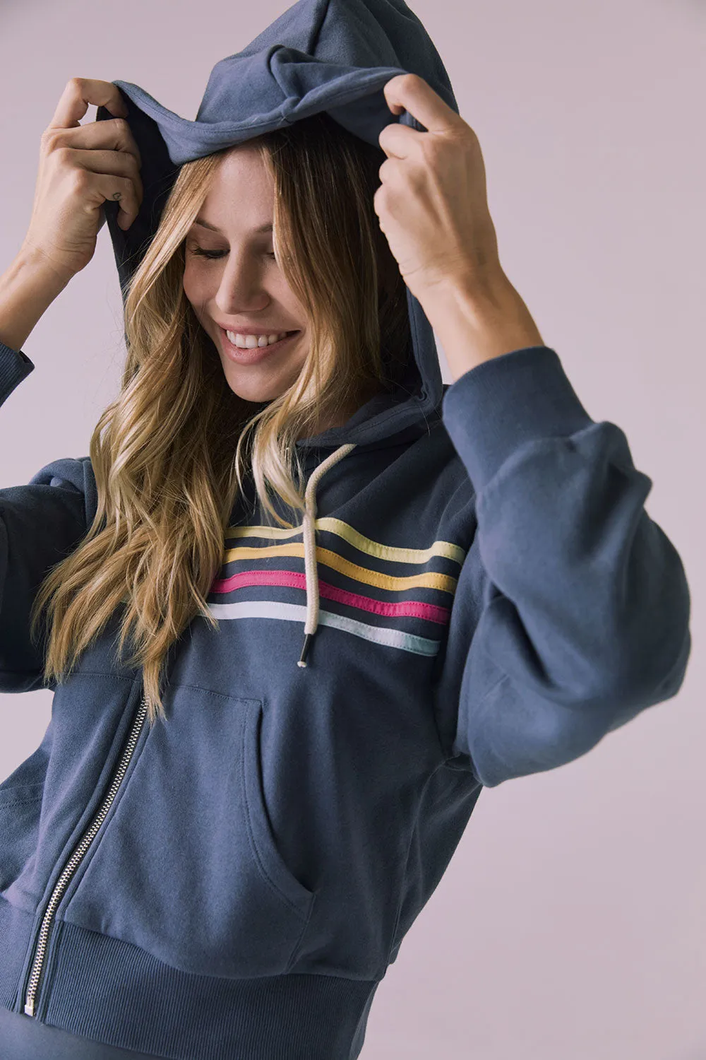 Contrast Strappings Zip Up Hoodie