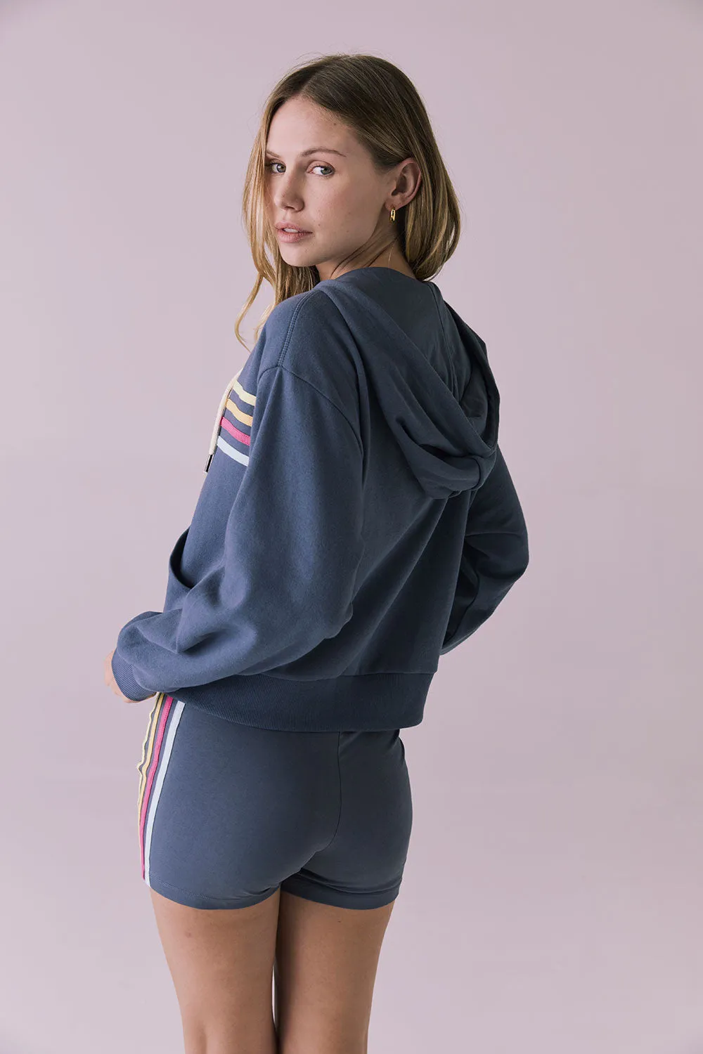 Contrast Strappings Zip Up Hoodie