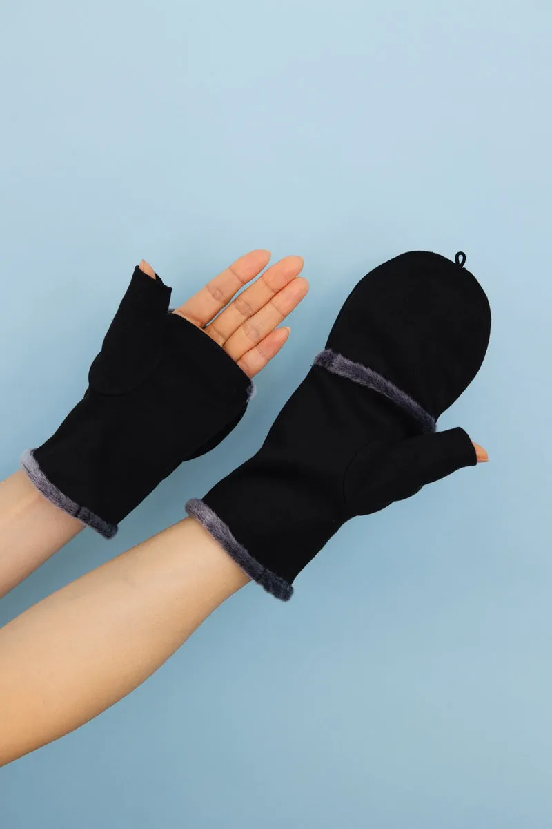Convertible Faux Suede Fingerless Mittens - 4 colors