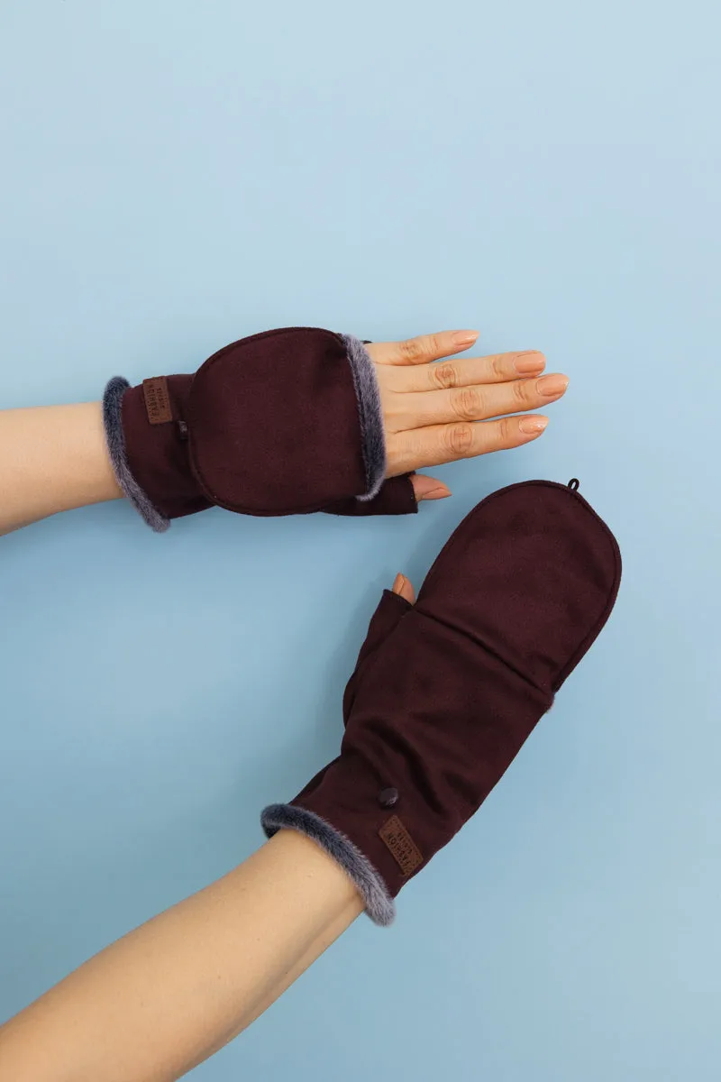 Convertible Faux Suede Fingerless Mittens - 4 colors