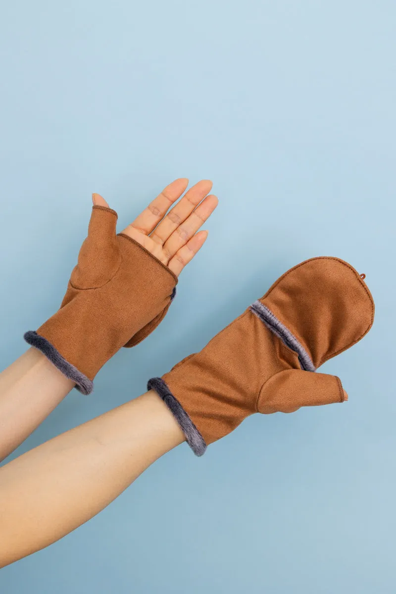 Convertible Faux Suede Fingerless Mittens - 4 colors
