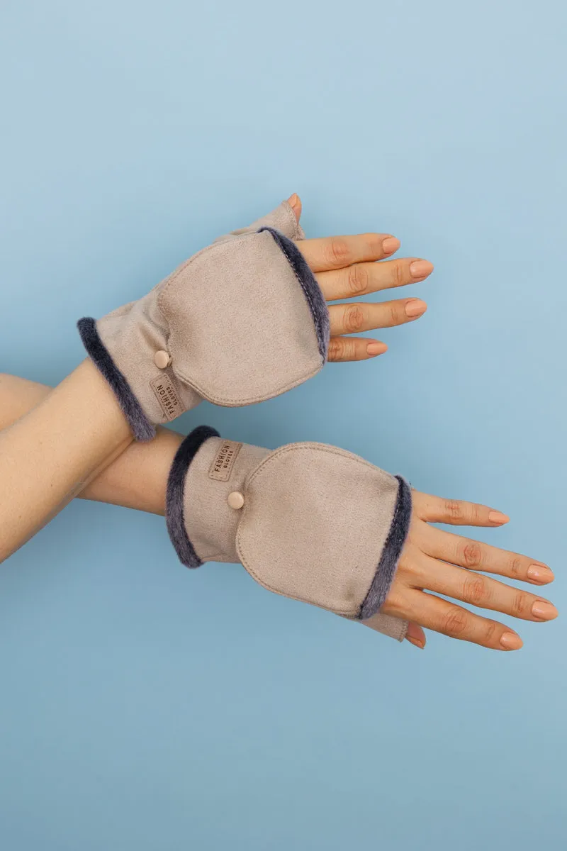 Convertible Faux Suede Fingerless Mittens - 4 colors