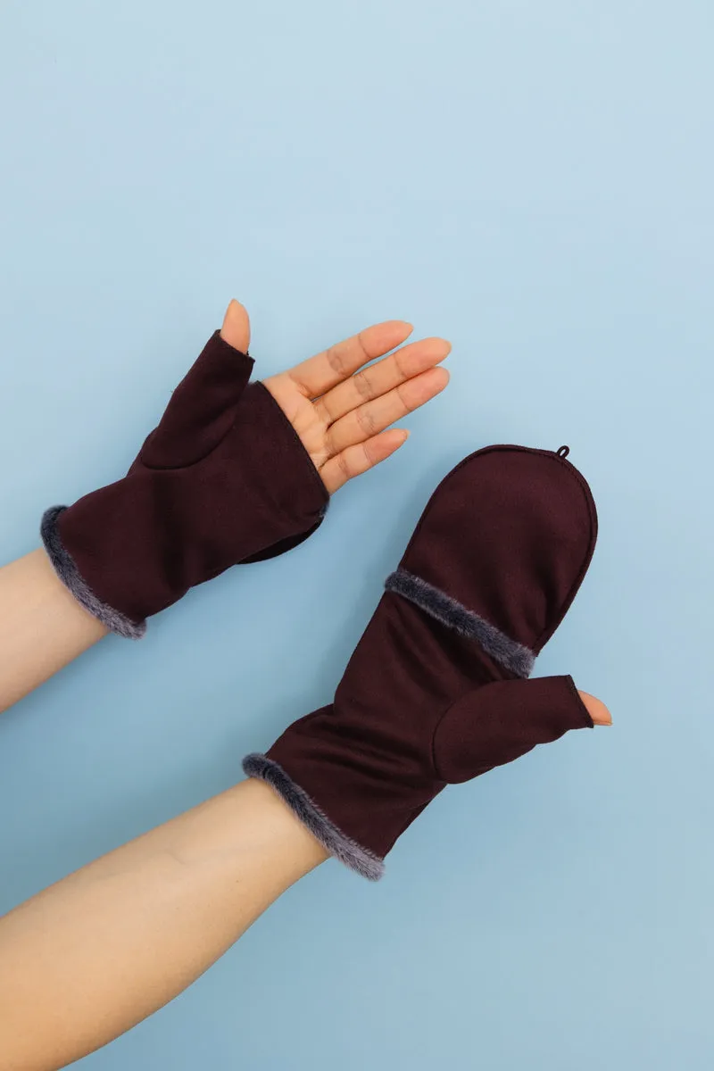 Convertible Faux Suede Fingerless Mittens - 4 colors