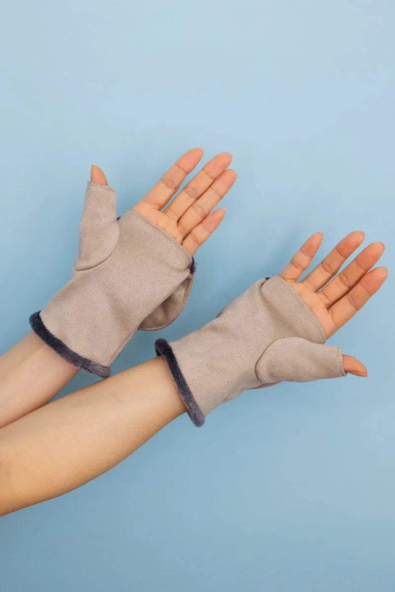 Convertible Faux Suede Fingerless Mittens - 4 colors