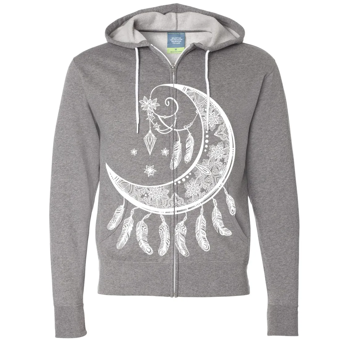 Crescent Moon Dreamcatcher White Zip-Up Hoodie