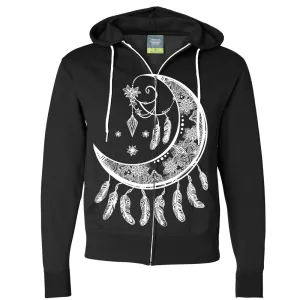 Crescent Moon Dreamcatcher White Zip-Up Hoodie