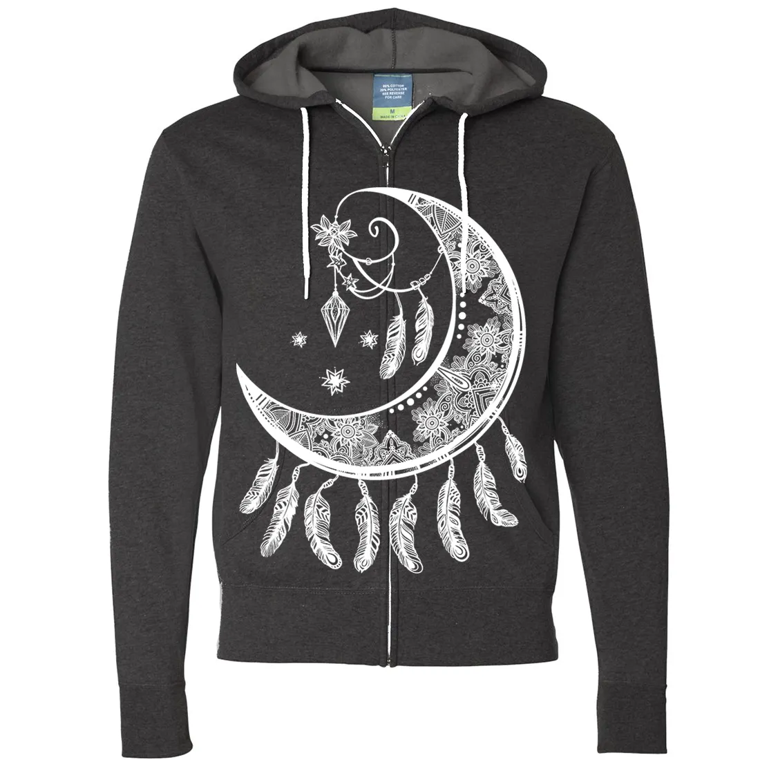 Crescent Moon Dreamcatcher White Zip-Up Hoodie