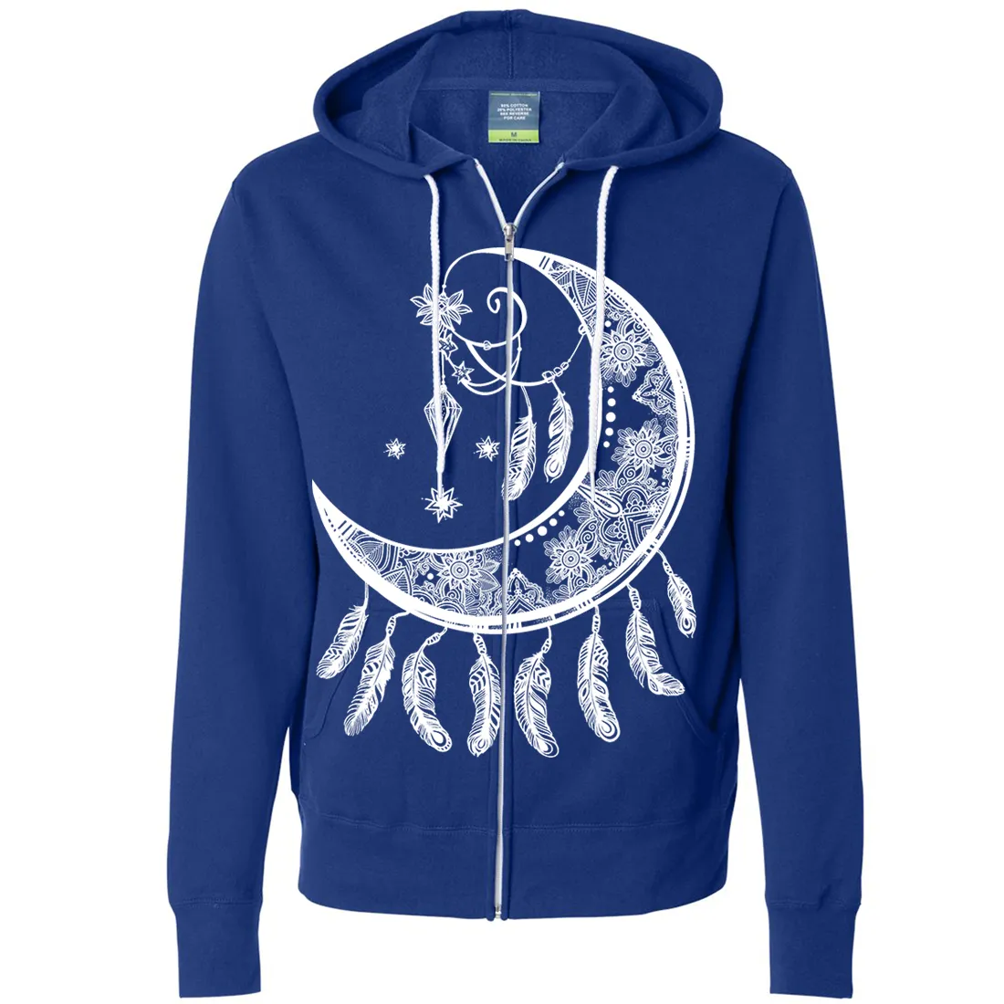 Crescent Moon Dreamcatcher White Zip-Up Hoodie