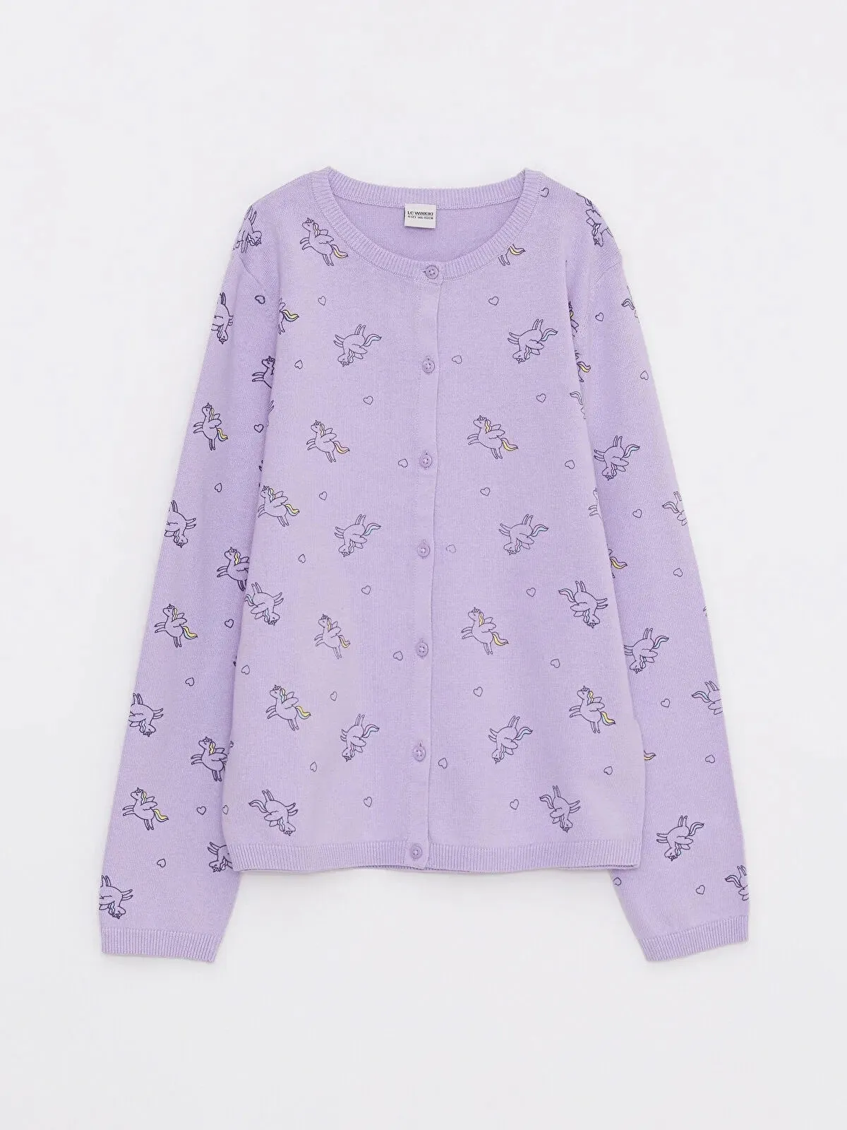 Crew Neck Patterned Long Sleeve Girls Knitwear Cardigan