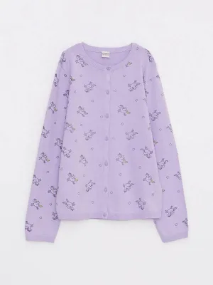 Crew Neck Patterned Long Sleeve Girls Knitwear Cardigan