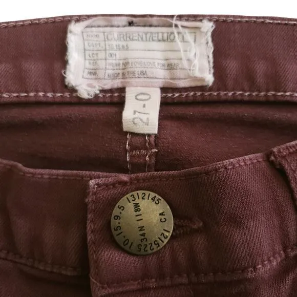 CURRENT/ELLIOTT The Ankle Skinny low rise waist retro jeans in garnet Size 27