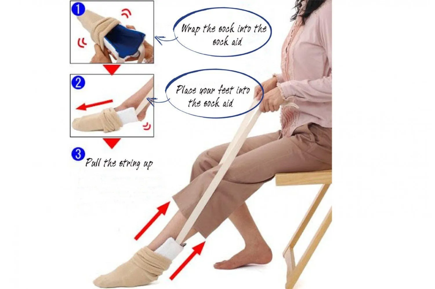 Deluxe Sock & Stocking Puller Assistant Aid - Easy Up Compression Helper Tool