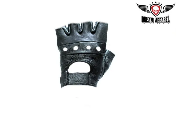 Dream Apparel Fingerless Naked Cowhide Leather Motorcycle Gloves