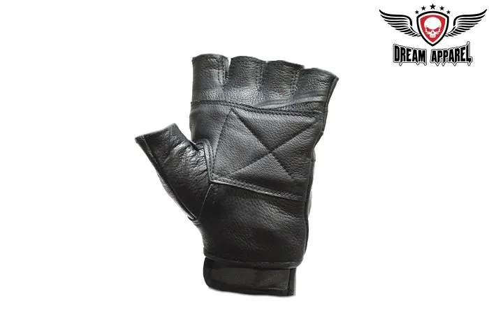 Dream Apparel Fingerless Naked Cowhide Leather Motorcycle Gloves