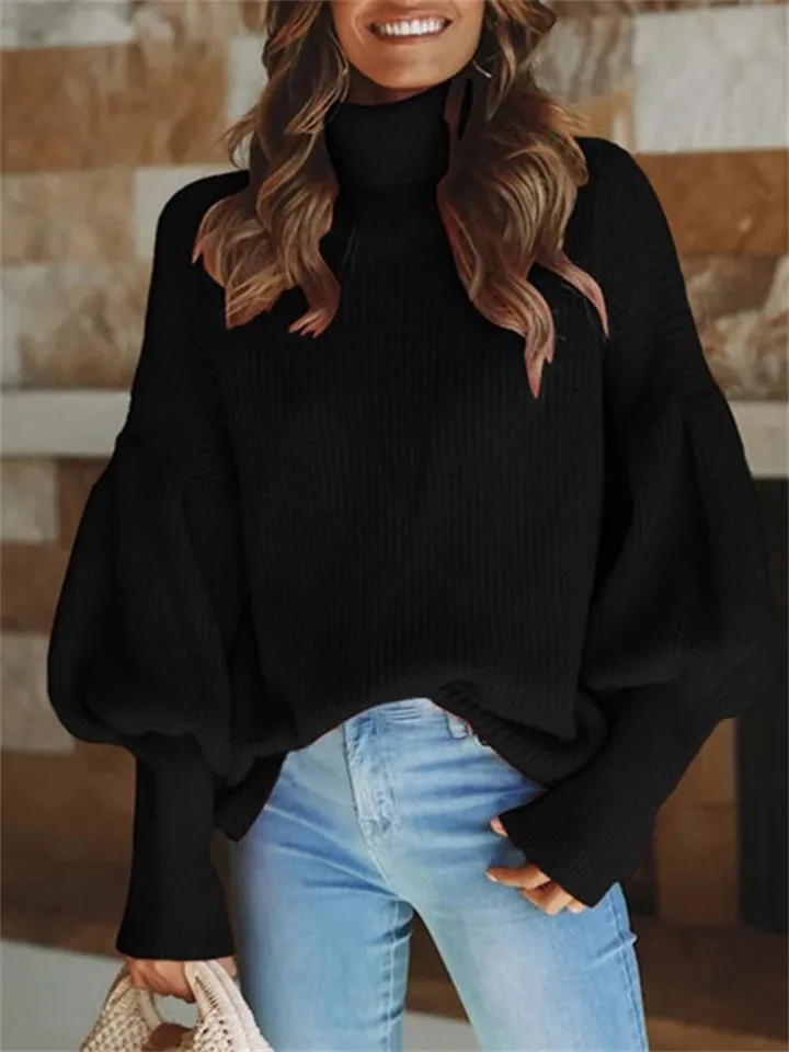 Elegant Knitted Solid Color Sweater