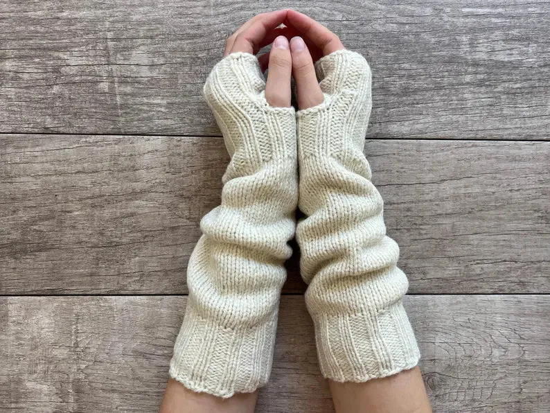 Ella Sussman Alpaca Fingerless Long Fleece Lined Gloves • Cream