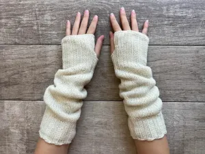 Ella Sussman Alpaca Fingerless Long Fleece Lined Gloves • Cream