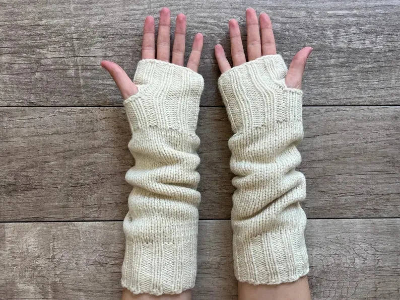 Ella Sussman Alpaca Fingerless Long Fleece Lined Gloves • Cream