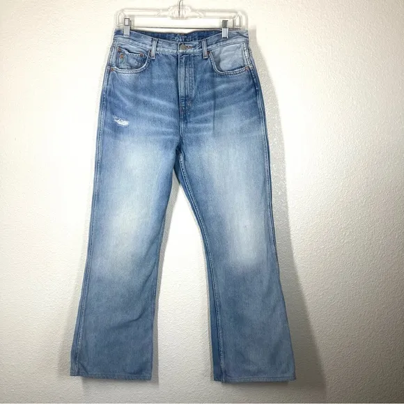 Etica Sasha Modern Flare Jeans Size 30 Medium Wash Denim Zip Closure