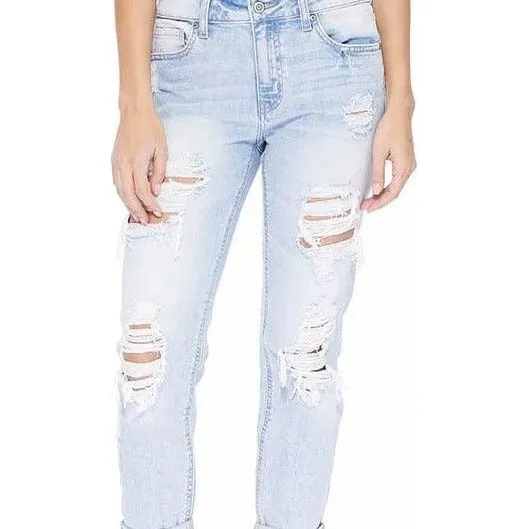 Eunina jeans frankie destructed boyfriend jeans for women in light wash