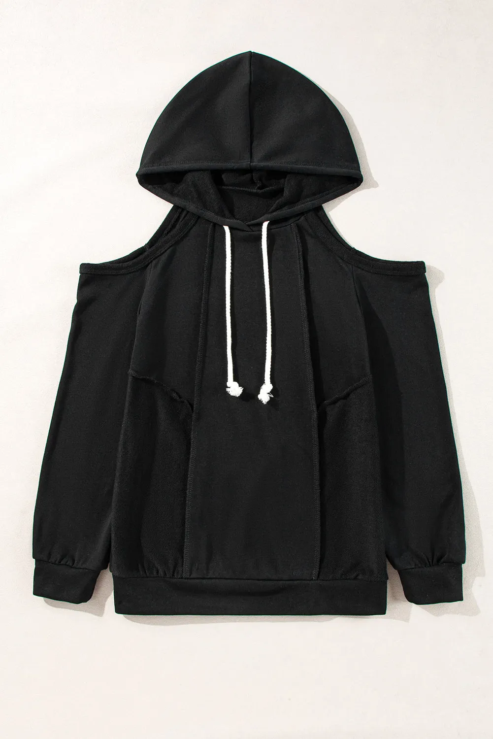 Exposed Seam Cold Shoulder Hoodie