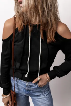 Exposed Seam Cold Shoulder Hoodie