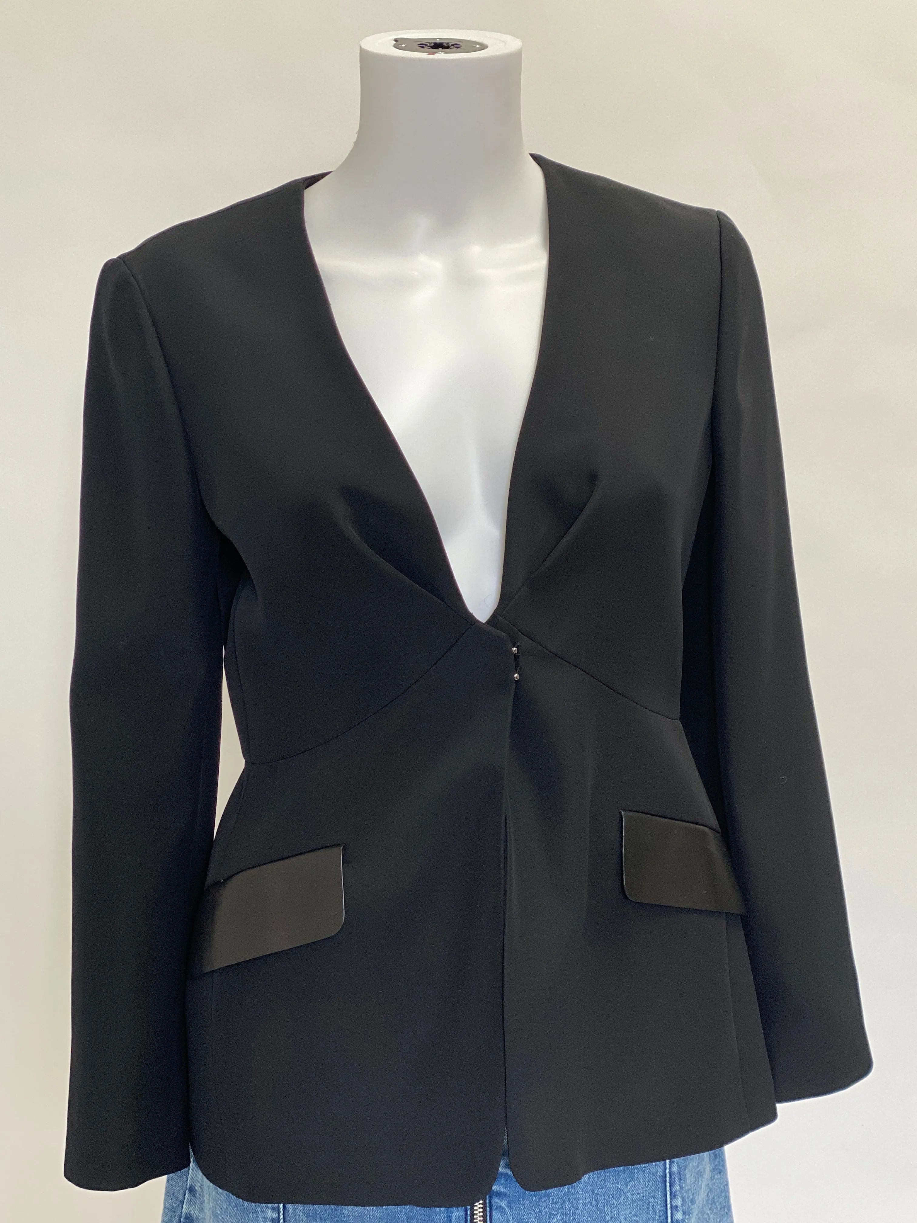 Fendi Black Blazer with Leather Pocket Detail