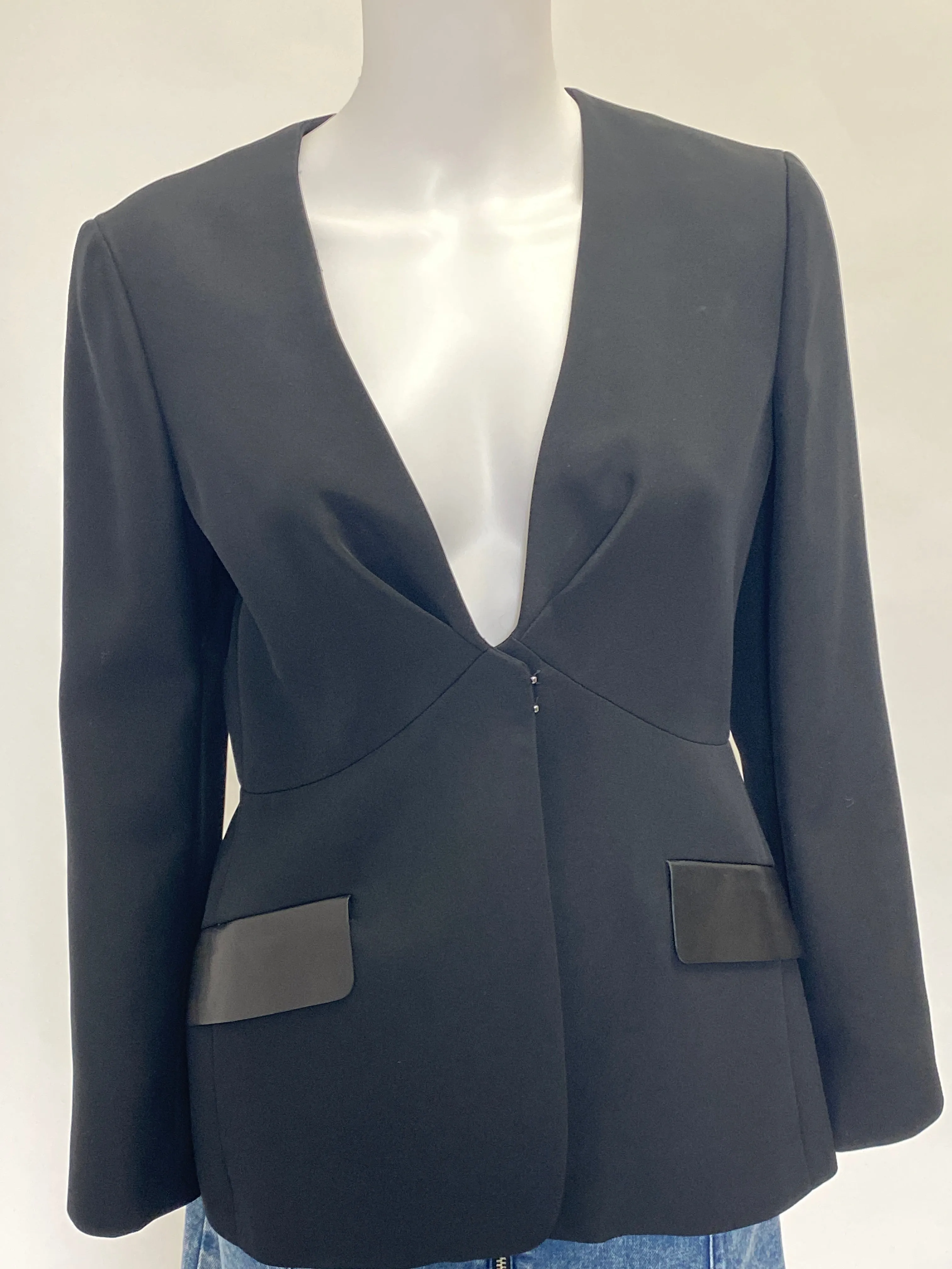 Fendi Black Blazer with Leather Pocket Detail