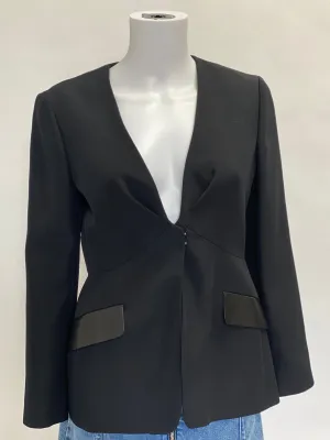 Fendi Black Blazer with Leather Pocket Detail